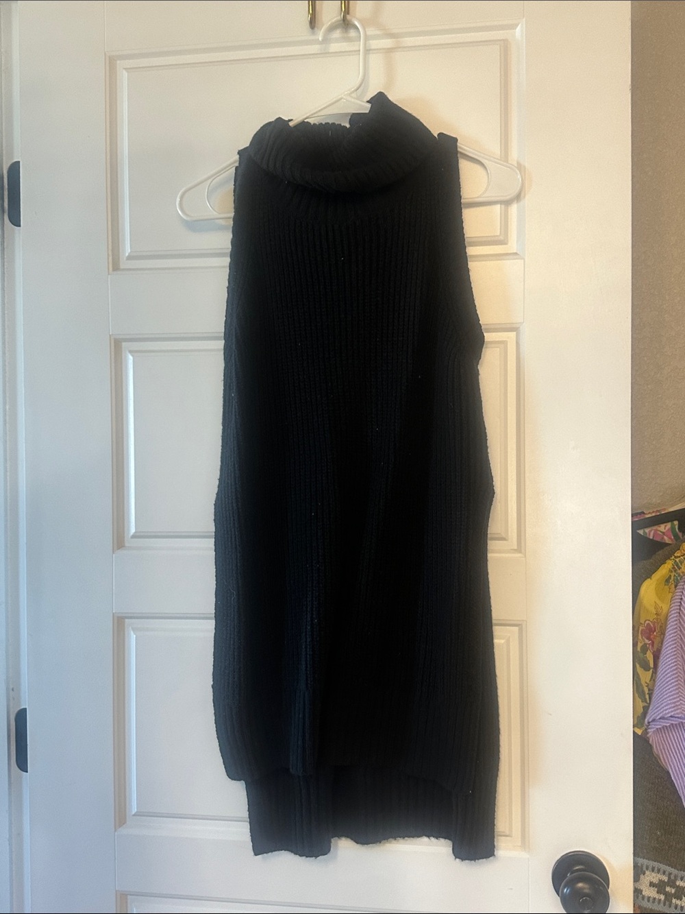 Sleeveless Black Turtleneck Knit Sweater
